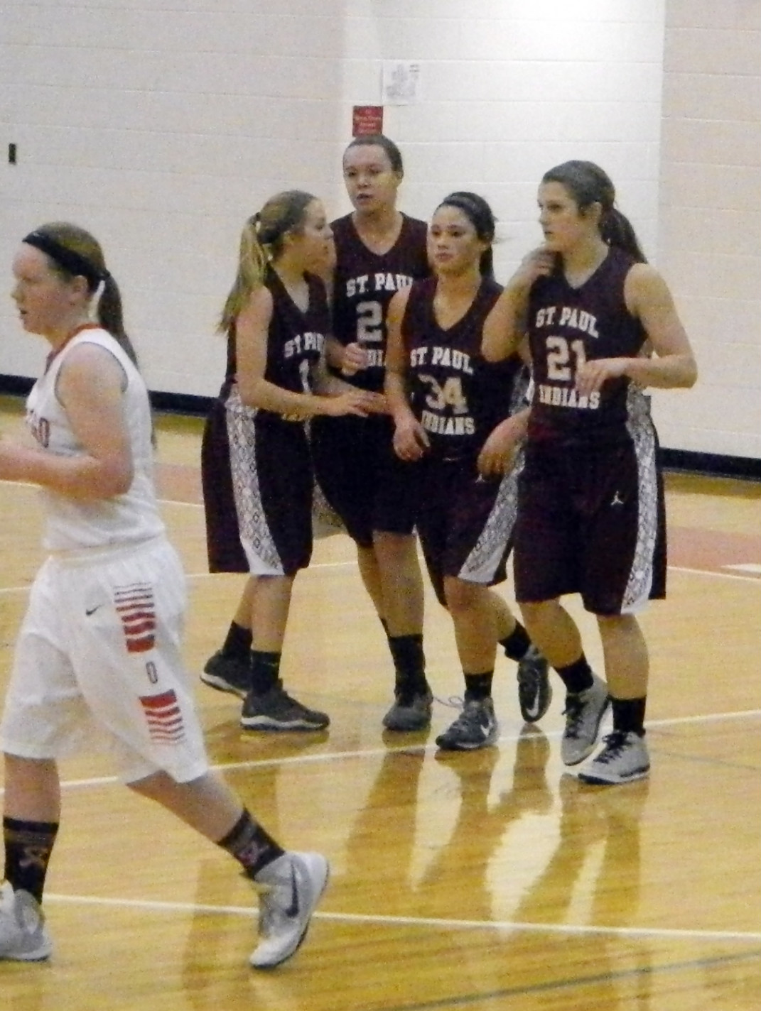 The Lady Indians proved dominant once again over Oswego on Tuesday night. Pictured (L to R in maroon) is Keyahnah Burk, high point scorer Holly Hutcherson, Raquel Rice, and Josie Albertini. 