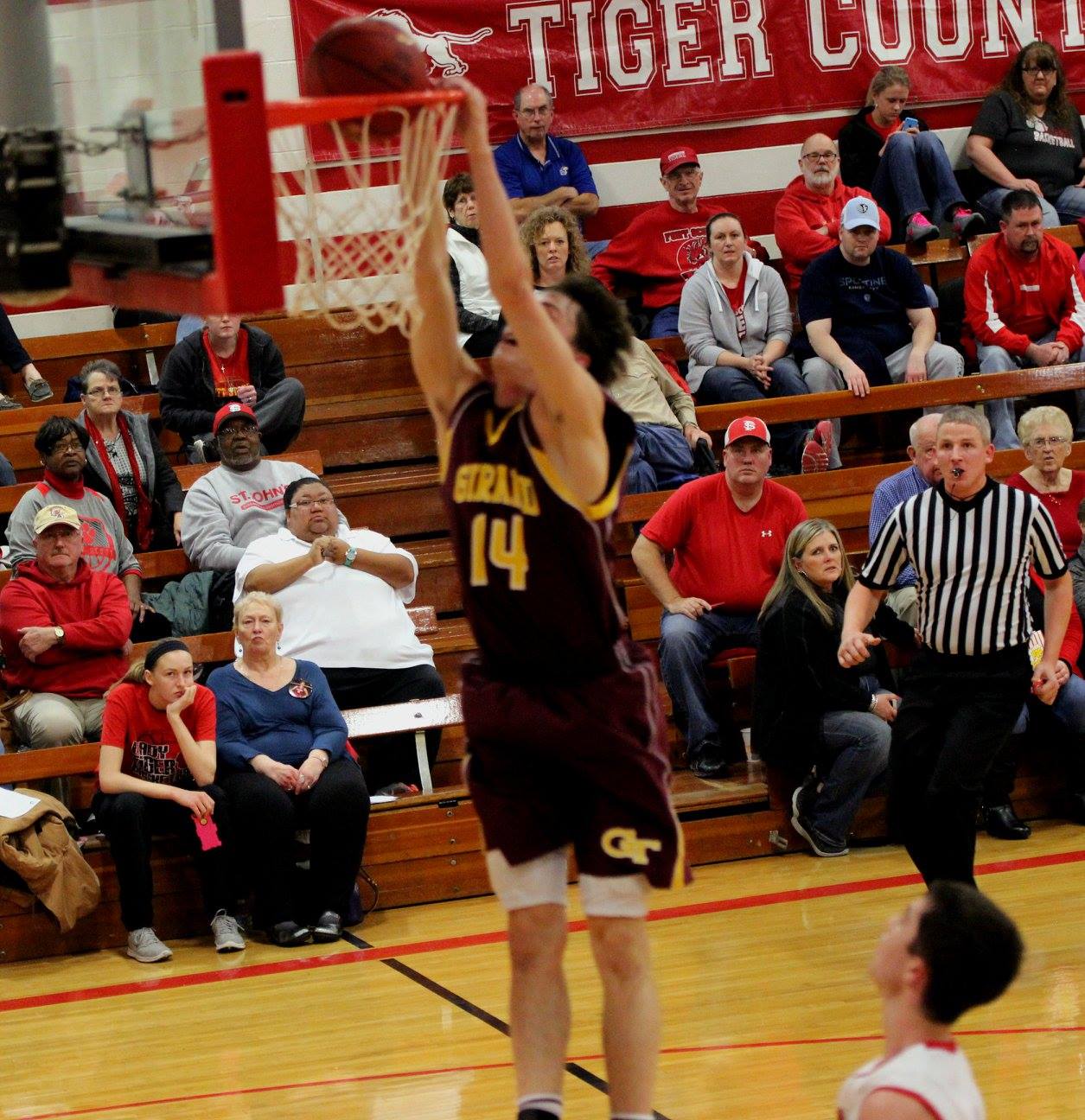 Drew Davied slams one home in the No. 3 Girard Trojans victory over Ft. Scott on Friday night. PHOTO BY JOYCE KOVACIC